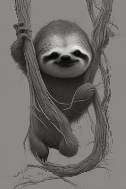 Simple sketch of Sloth hanging from tree