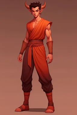 Full Body, Male Tiefling, monk, outfit like goku