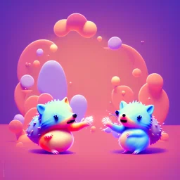 isometric clean art of two super cute baby kawaii style hedgehogs in love, soft lighting, soft pastel gradients, high definition, 3d icon clay render, blender 3d