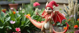 totally symmetric gnome dragon nice cheerleader in garden doing her thing full body portrait