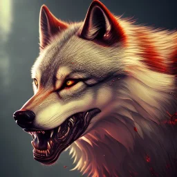 Wolf, red, fire, blood, gore, teeth, 8K, cinematic lighting, sharp focus, masterpiece, expert