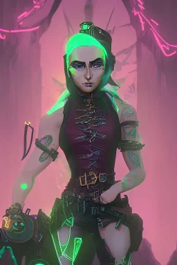 steampunk elf in a neon dystopian forest