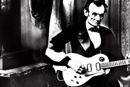 Abraham lincoln by himself playing solo lead guitar for a rock-n-roll band in 1974