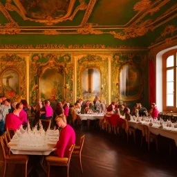 Celebration in a schloss, austrian people, ledherhosen, Austrian aesthetic, warm colors, wooden floor, forest green walls, chiaroscuro, 8k, HD, cinematography, photorealistic, Cinematic, Color Grading, Ultra-Wide Angle, Depth of Field, hyper-detailed, beautifully color-coded, insane details, intricate details, beautifully color graded, Cinematic, Color Grading, Editorial Photography, Depth of Field, DOF, White Balance, 32k, Super-Resolution, Megapixel, ProPhoto RGB, VR, Halfrear Lighting