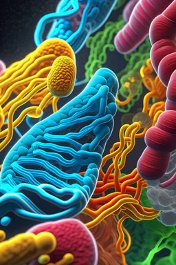 pretend that you are gastroenterologist and you need to illustrate the microbiome in the gut in close up detail