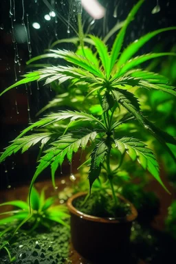 Weed plant , It grows on a rainy night