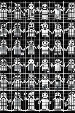 SQUARE GRIDS GHOST FACES CARTOON DANCING STYLE OF HIROKU OGAI