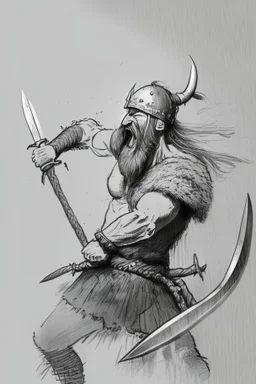 A sketch of a Viking getting stabbed with a spear