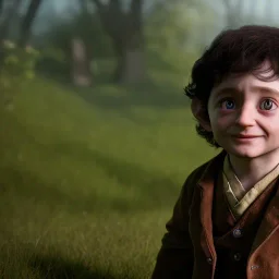 Frodo baggins toddler, full body, dramatic lighting, hyper realistic photorealistic, unreal engine 5, 8k