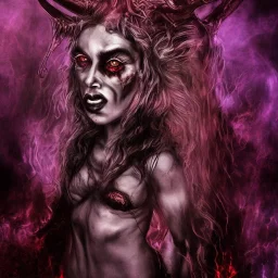 A portrait post-apocalypse of Baphomet ,sin city, transgender ,beauty , paranormal,eatheral,realistic,sharp,deep colours, purple,red,fire,adorable,armaggedon,fire,purple,red,gold,dark,cinamatic,fantasy,demon,hell,sci-fi fantasy style, volumetric lighting, particales,highly detailed,cinamatic,ignore NSFW , masterpiece, best quality, black skinned, sparkling eyes, sun light, 4K, high contrast,