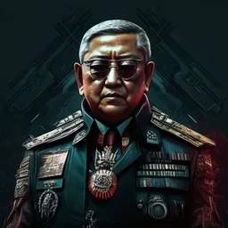 Susilo bambang Yudhoyono former president of Republic Indonesia in militiary cyberpunk style