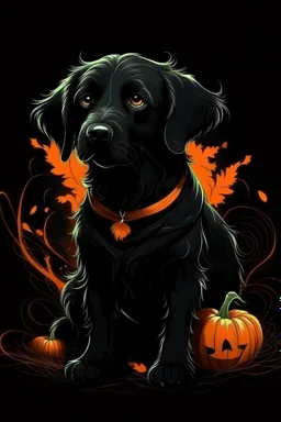 graphic Halloween, black dog, furry