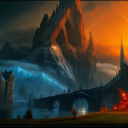 Epic Drawing of mordor scenery with a dragon of The Hobbit estilo Van Gogh 4k