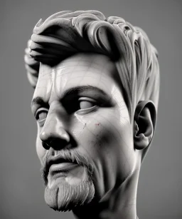 Simetric, roman bust, marble material, Lionel Messi model, migel angel style, God light, 4k resolution, intricate details, ornate details, soft lighting, unreal engine 5.