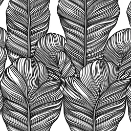 seamless banana leaf wallpaper pattern in vector lines in same line weight, full page, black lines and transparent background