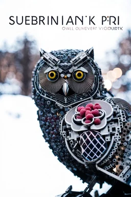 Owl made of Raspberry Pi computer parts, Lush Void: The Solar-Cyborg, Underpunk, imperfection, natural lighting, cinematic, Fuji Film, Anamorphic lens, 2040s, deep depth of field, Solarpunk