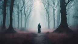 (-A hauntingly beautiful scene featuring a lone figure wandering through a misty, ethereal forest. The lighting is soft and dreamlike, and the scene is filled with intricate details and natural textures.) , Cyber_Egypt , cyberpunk , Professional photography, pastel colors , Occult art, occultism, surreal art, Occult, reflective materials , artistic photography, new age, illuminati, gnosticism, minimalism, Occult, sacred,