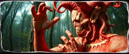 3d airbrush render,i was cooking garlic and went out to eat and something hit me hard and i wake up puked and wrestled a albinism lycantrophic tap dancer and ran to the forest to sleep , pinhole cam, airbrush 3d rendering, in the style of Titian and Dali , torn edges on border