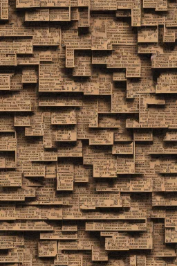 A brick wall made up of words and letters of the English alphabet, Many letters, abstraction. A high-resolution image of 8 K.