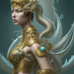 sango fantasy, fantasy magic, intricate, sharp focus, illustration, highly detailed, digital painting, concept art, matte, artgerm and paul lewin and kehinde wiley, masterpiece silver dragon head golden Asian African nice breast Afo woman turquoise snow waves