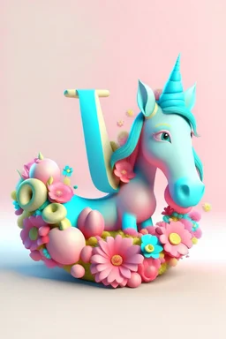 Text "Ailyn" in high definition, characterised in the style of Cute unicornio, pastel colour and flowers heart de colour png, illustration, fashion, 3d render, vibrant