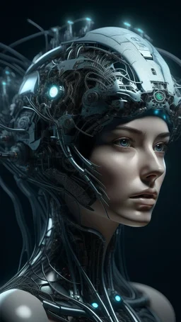 Cybernetic engineer conceiving and constructing fantastical cybernetic creations that redefine the laws of nature, portrait shot