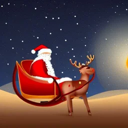 Santa Claus and his rheindeer sled in the night sky