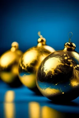 χρυσές χριστουγεννιάτικες μπάλες με μπλε φόντο