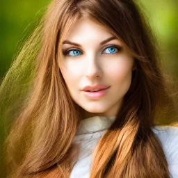 avatar of a beautiful Hungarian woman with clear features with a magical feel with light brown long hair with nature background