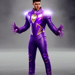 Cosmic super hero, purple costume,4k image, gray colour costume