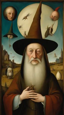 Hieronymus Bosch style , nightmares, portrait of a wizard