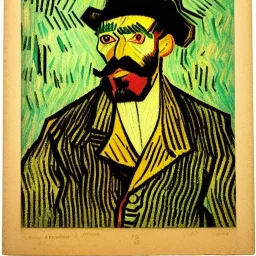 Retrato de un hombre de cuarenta y seis años con canas y barba de nombre Salvador Santiago Mozos de estilo Vincent van Gogh