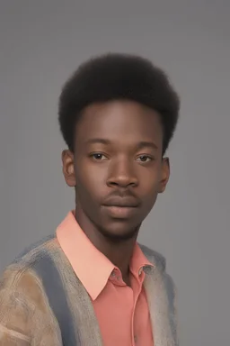 1980's yearbook photo, teenage Morgan Jones (Lennie James) 14 years old, brown hair, 1980's hairstyle and clothes, photorealistic, --ar 9:16 --style raw