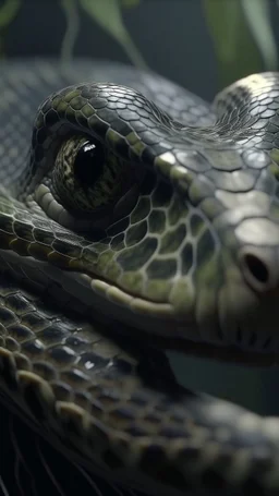 A hyperrealistic shot of a snake head out of a spider web, intricate details, soft natural light, screen captured from 4K Blu-ray