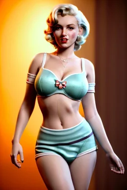 Ultra Realistic image, retro pinup, portrait, blonde woman, sweet Marylin Monroe face, perfect iris, glow eyes. skater waitress suit. soft color, highly detailed, unreal engine 5, ray tracing, RTX, lumen lighting, ultra detail, volumetric lighting, 3d, finely drawn, high definition, high resolution.