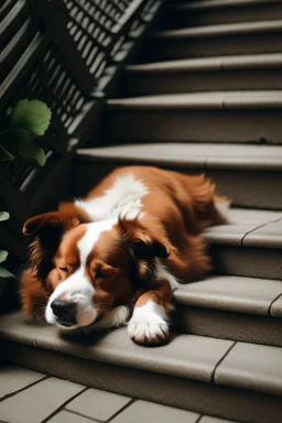 cane che dorme sdraiato vicino a dei gradini