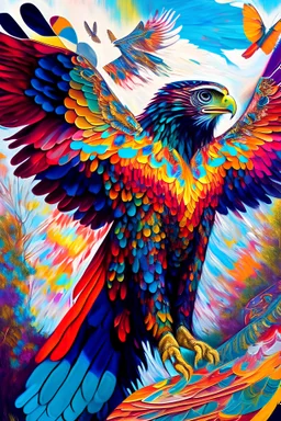 vibrant painting of a hybrid between an eagle and a butterfly