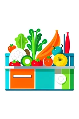 flat withe white background logo of merchandise container of vegetables and fruits