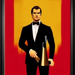 portrait of henry cavill as james bond, drinking a martini, red and golden, russian propaganda poster,hd, 4k