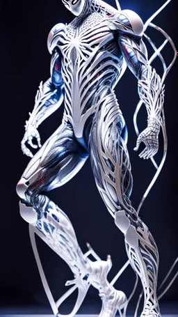 Arte lineal Spiderman cyborg de pie, full body calidad ultra, hiperdetallado, maximalista, color blanco, increíble obra de arte piernas completas pies completos