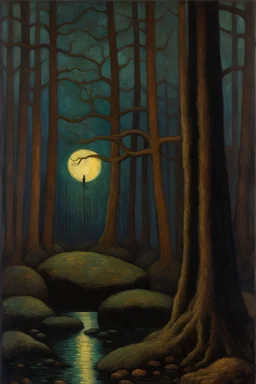 Night, trees, rocks, creepy, gothic horror films influence, georges lemmen and henry luyten paintings