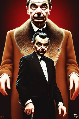 mr bean as the mafia godfather, in casino top floor, 4k, trending art, weird perspective, realism, spray paint, detailed