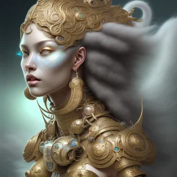 ssango fantasy, fantasy magic, intricate, sharp focus, illustration, highly detailed, digital painting, concept art, matte, artgerm and paul lewin and kehinde wiley, masterpiece silver elephant head bronze Asian African girl nice breast Hawaiian hair turquoise golden waves