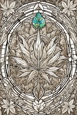 outline art for stoners coloring pages with A stained glass style design featuring swirling smoke patterns and intricate cannabis leaf details., white background, sketch style, fully body, only use outline, mandala style, clean line art, white background, no shadows and clear and well outlined