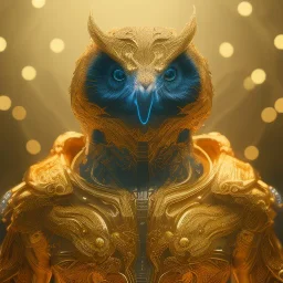 intricate details, realistic, octane, unreal engine, portrait, natural lighting,full body gold metal,insanely,nightclub, lighting, elegant, blue neon wearing,neon lighting, detail, bokeh, fantasy art style, volumetric lighting, extreme detail, Photorealism, High detail, Hyper realistic Owl in forest, macro lens blur,abstract paint, cinematic, cinema4d, HDR, 8k