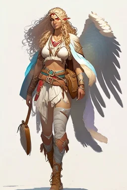 female aasimar barbarian wearing traveling clothes