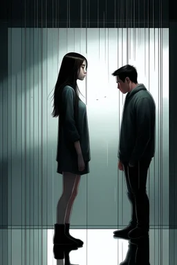 The cover of a song expresses a girl standing on a dark side and looking at a man on the other side, a bright side, but he does not see her, and they are separated by a glass wall that prevents her from crossing into it Photorealistic