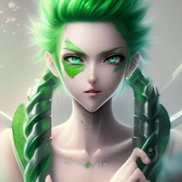 zoro, green hair, chainsawman, animestyle, denji, three chainsaw style, three sword style, majestic, soft pastel colors, soft smooth lighting, intricate detail, closed left eye, female, mommy, three sword, full body