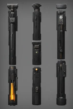 Portrait of a pistol shotgun, double barrel, bayonet, grande launcher, lights, switches, screens