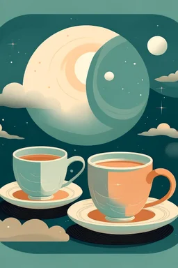Moon and coffee retro, soft cool colors